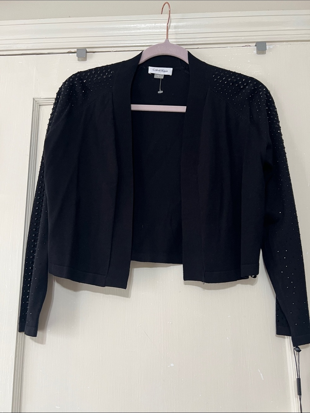 Calvin Klein black open short shrug sweater